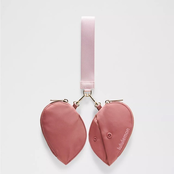 Lululemon Dual Pouch Wristlet Heart- Spiced Chai/Pink Haze/Gold - Picture 1 of 6
